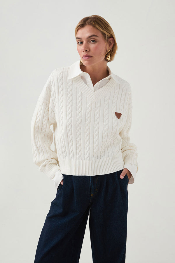 aje Naia Cropped Cable Knit Ivory