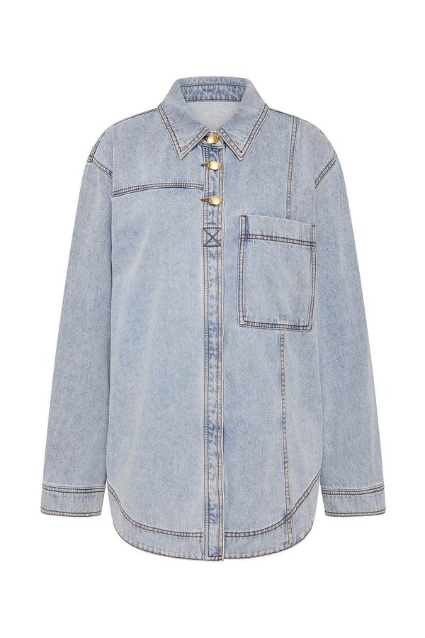 Aje Outline Button Denim Shirt Light Sky Wash