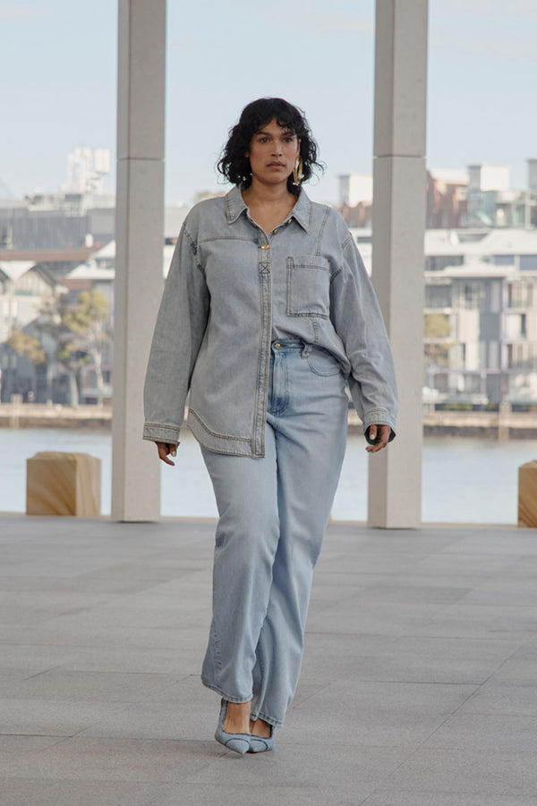 Aje Outline Button Denim Shirt Light Sky Wash