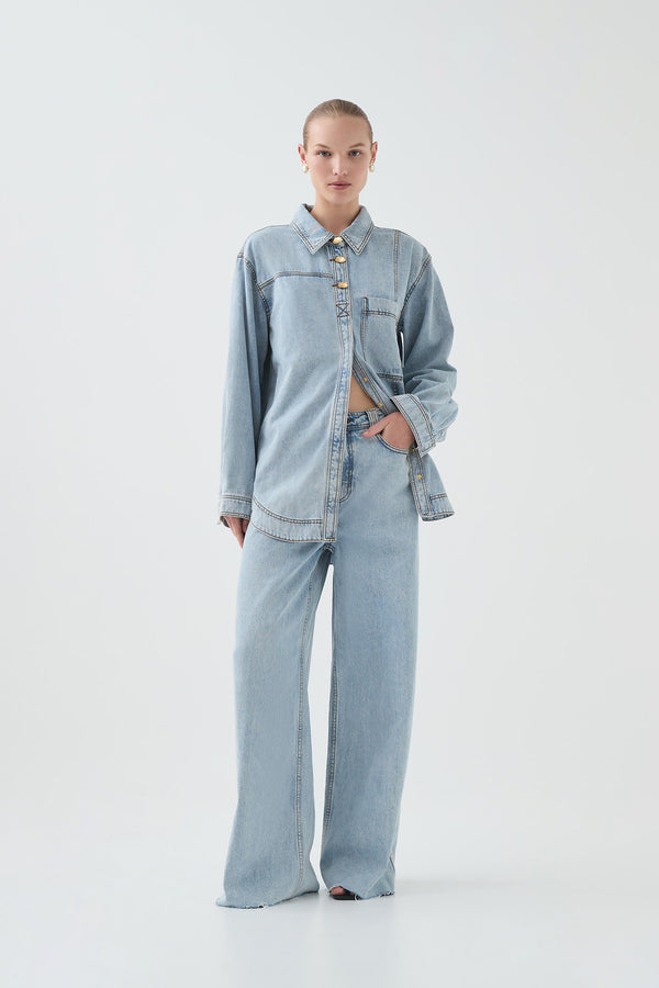 Aje Outline Button Denim Shirt Light Sky Wash
