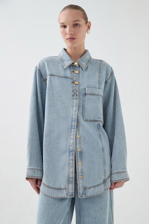 aje Outline Button Denim Shirt Light sky wash