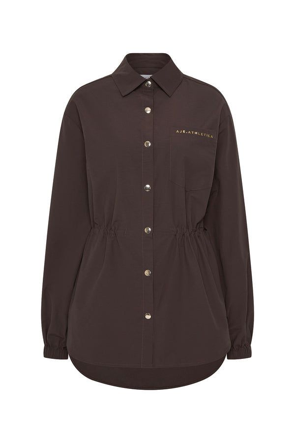 Aje Oversized Storm Flap Shirt 445 Chocolate