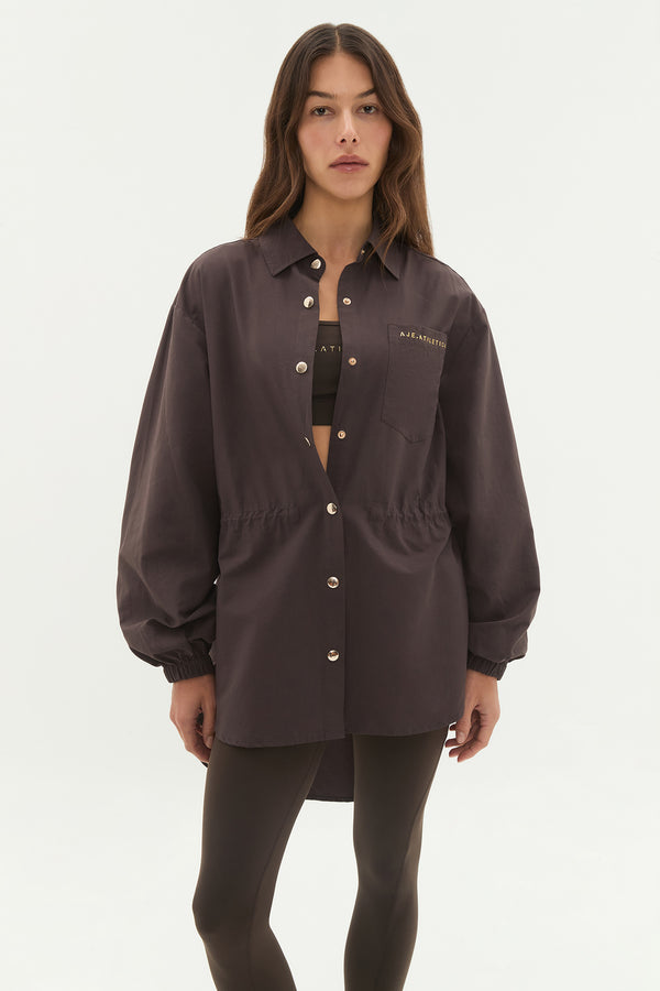 Aje Oversized Storm Flap Shirt 445 Chocolate