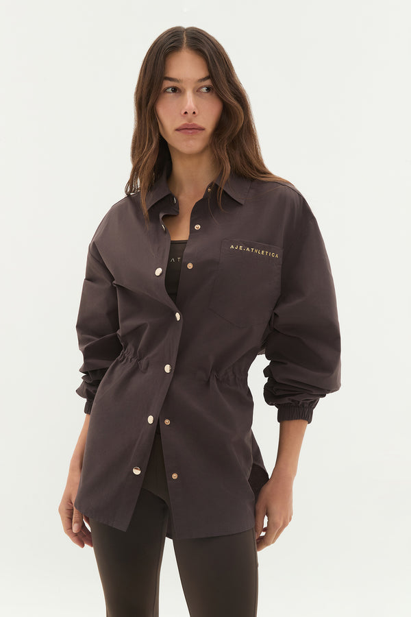 aje Oversized Storm Flap Shirt 445 Chocolate