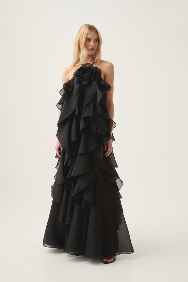 aje Pandorea Layered Maxi Dress Black