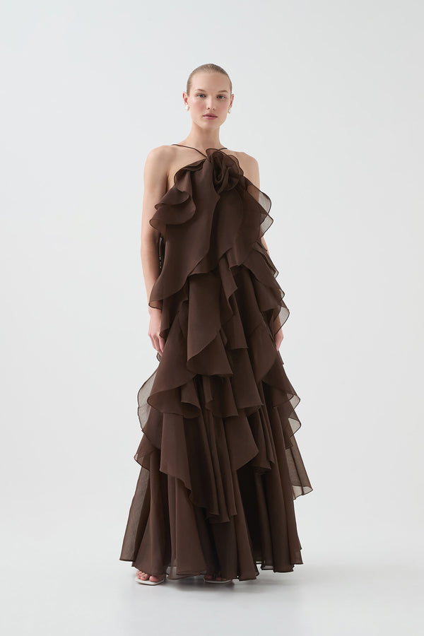aje Pandorea Layered Maxi Dress Carob