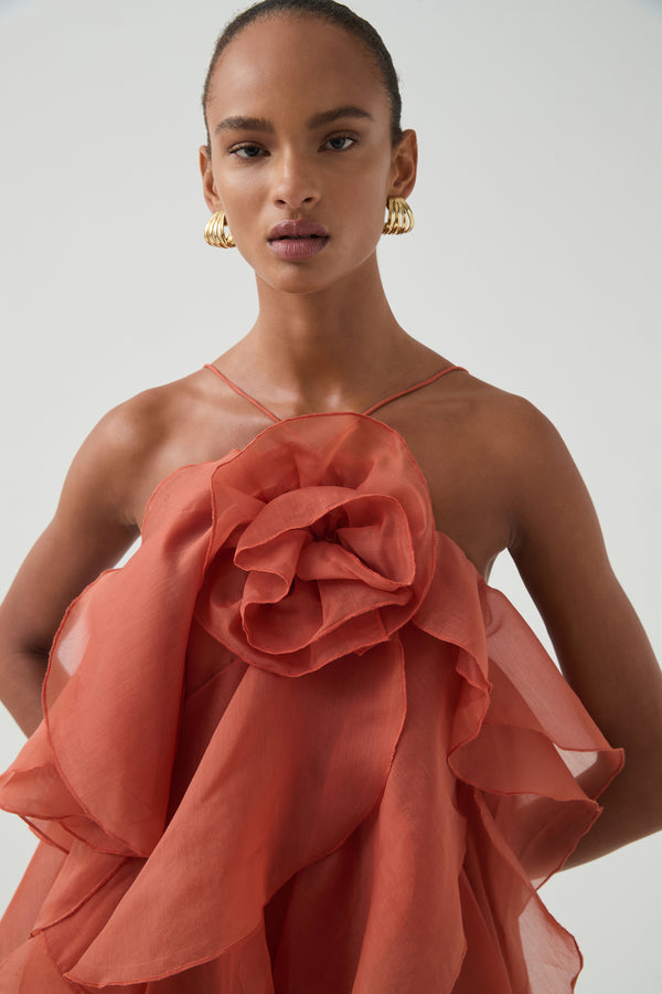Aje Pandorea Layered Maxi Dress Coral Clay