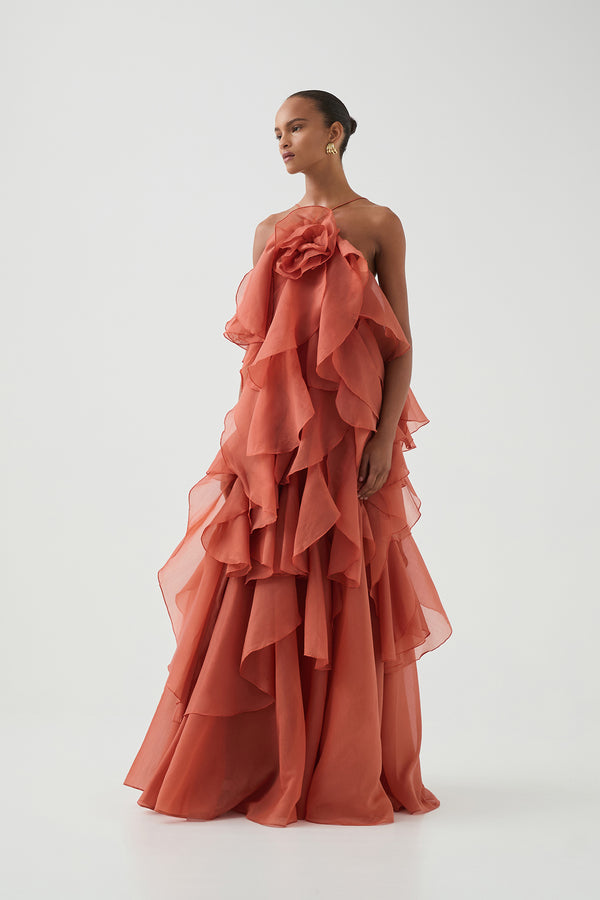 aje Pandorea Layered Maxi Dress Coral clay