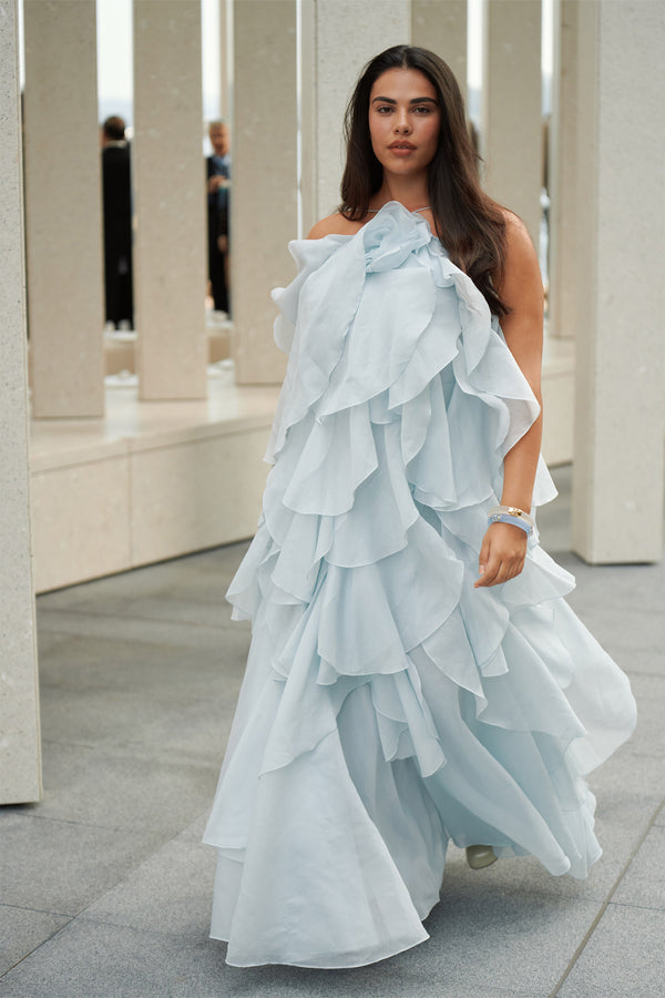 Aje Pandorea Layered Maxi Dress Silver Blue