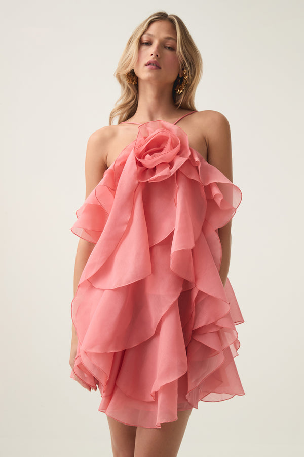 Aje Pandorea Layered Mini Dress Washed Coral