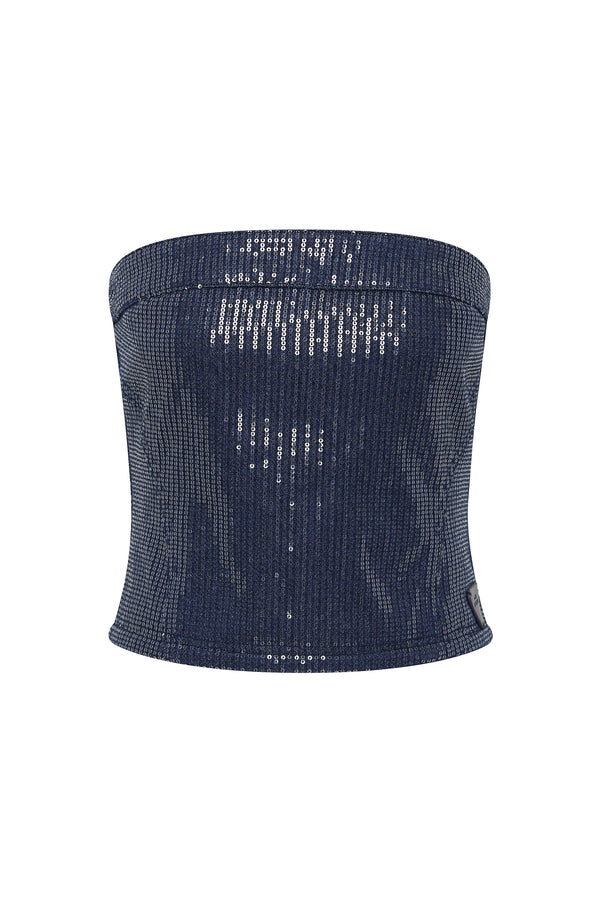 Aje Reflect Denim Bustier Night Sky