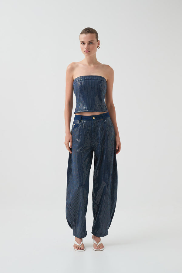 Aje Reflect Denim Bustier Night Sky