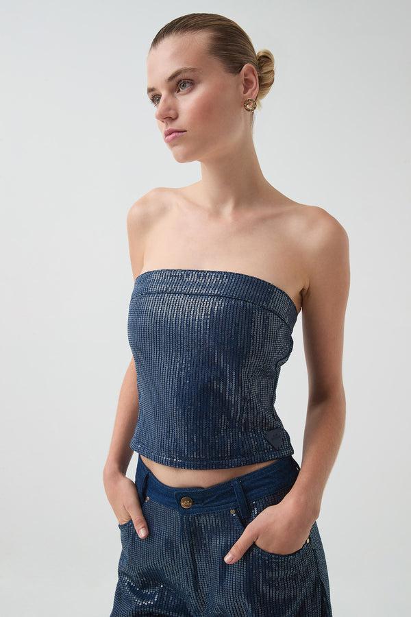 aje Reflect Denim Bustier Night sky