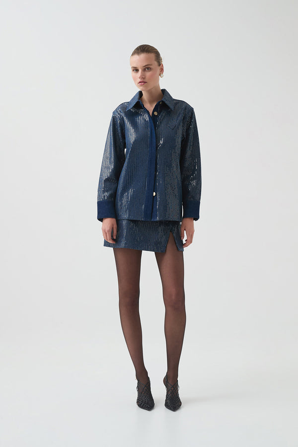 Aje Reflect Denim Mini Skirt Night Sky