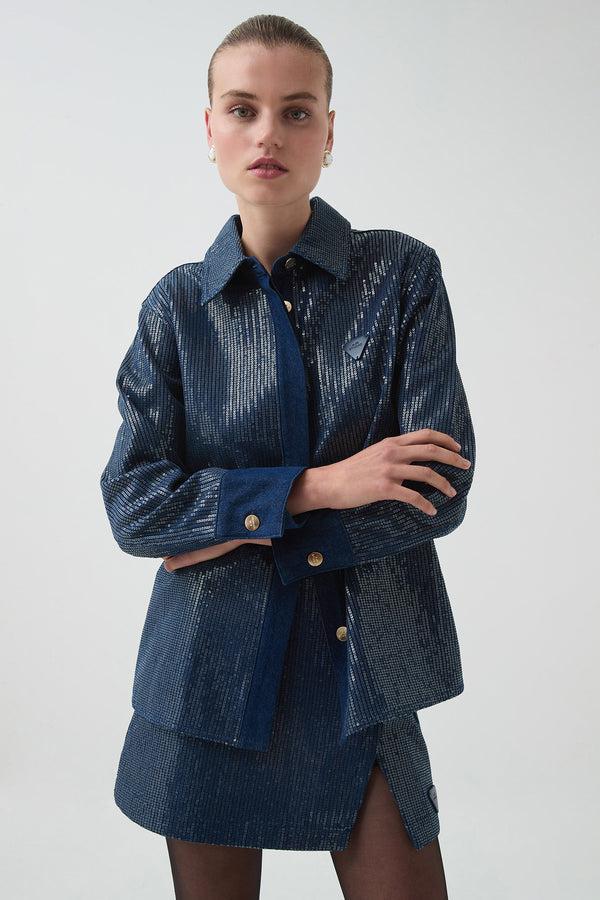 Aje Reflect Denim Mini Skirt Night Sky