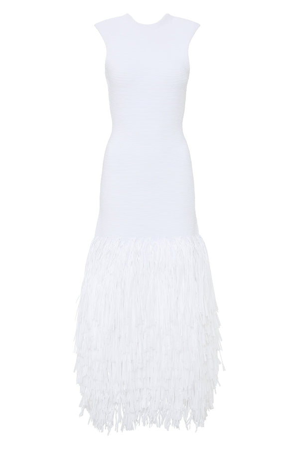 Aje Rushes Knit Midi Dress Ivory