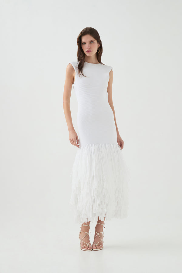 Aje Rushes Knit Midi Dress Ivory