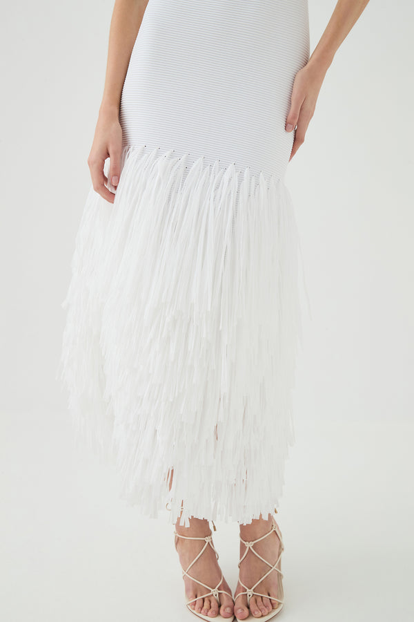 Aje Rushes Knit Midi Dress Ivory