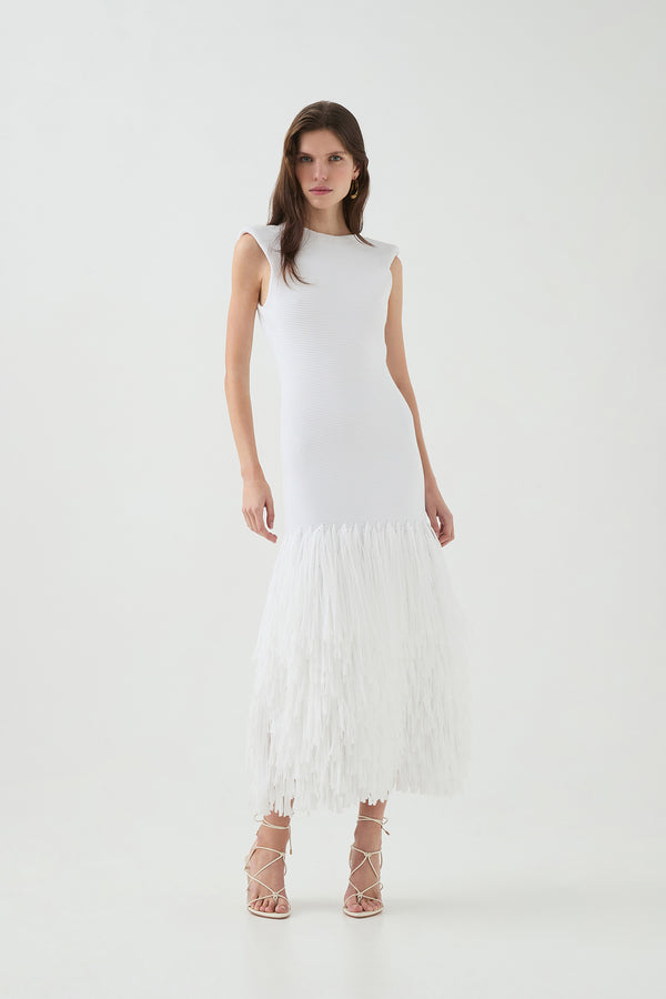 aje Rushes Knit Midi Dress Ivory