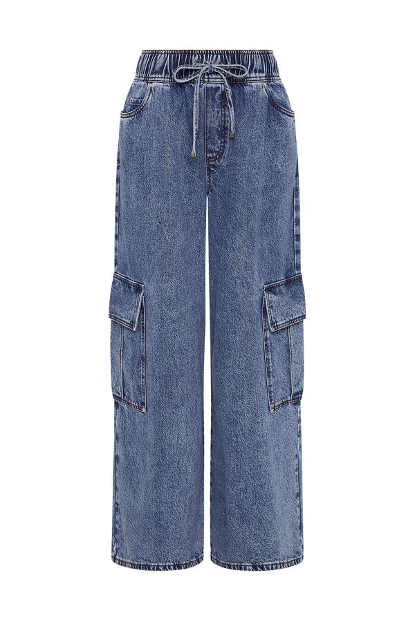 Aje Sadie Denim Cargo Jeans 80s Blue Wash