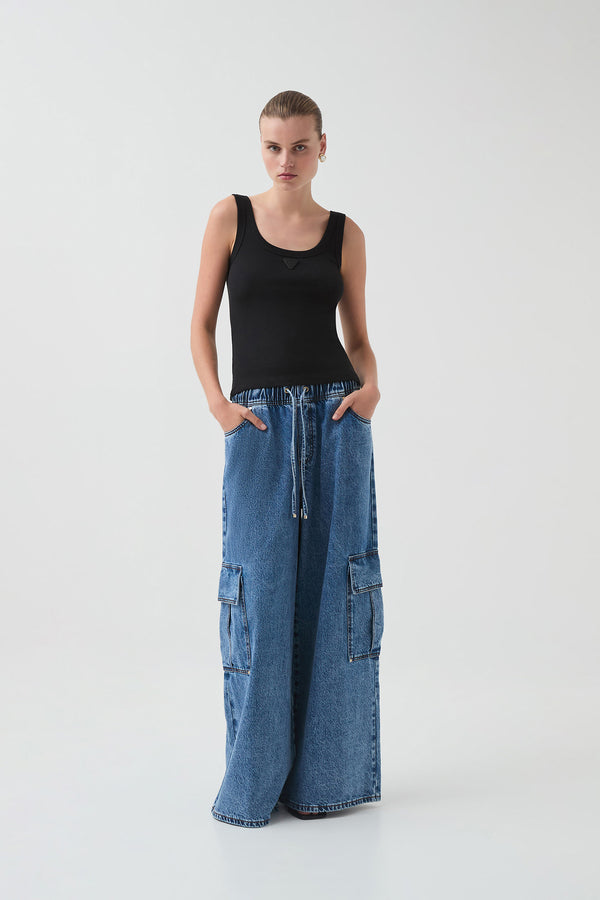 Aje Sadie Denim Cargo Jeans 80s Blue Wash