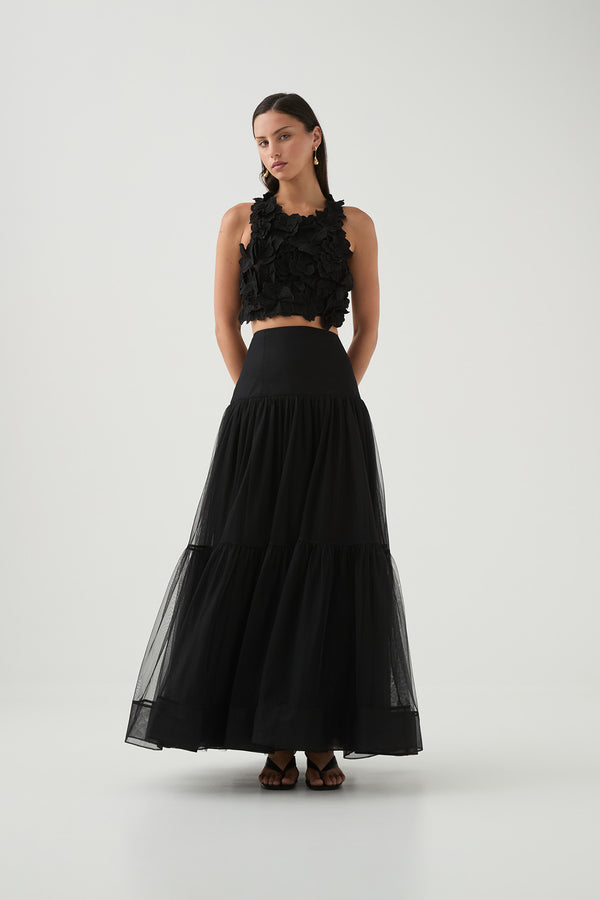 Aje Splendour Flower Shell Top Black
