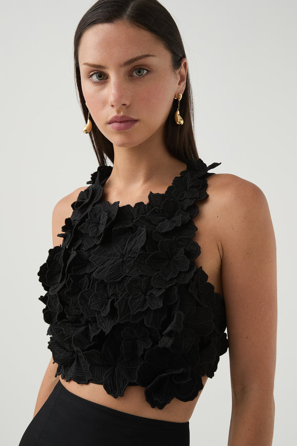 Aje Splendour Flower Shell Top Black