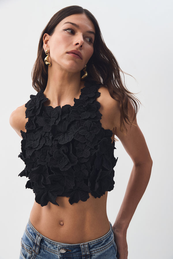 aje Splendour Flower Shell Top Black