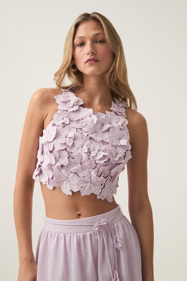 Aje Splendour Flower Shell Top Soft Violet