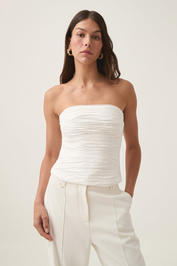 Aje Sunbeam Ruched Bustier Ivory