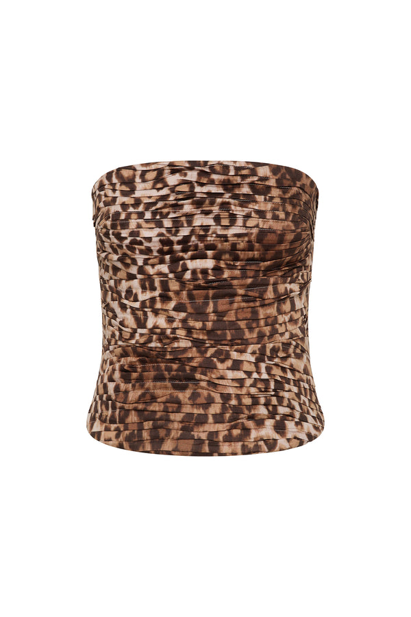 Aje Sunbeam Ruched Bustier Leopard