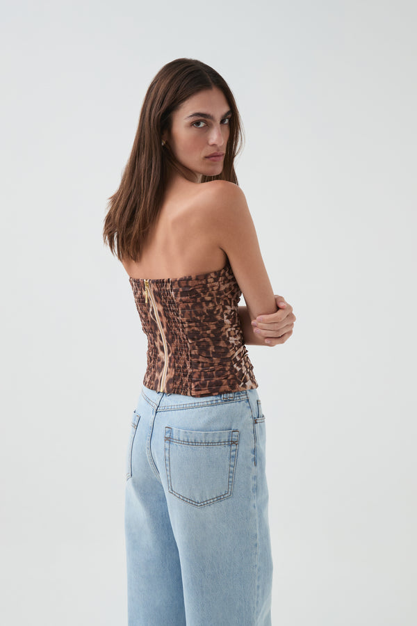 Aje Sunbeam Ruched Bustier Leopard