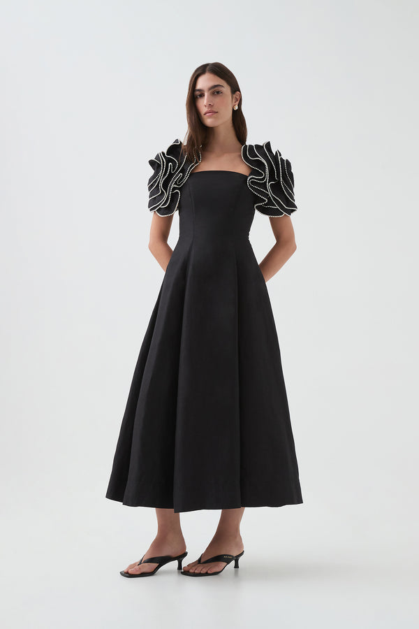 aje Twyla Midi Dress Black