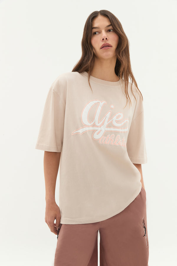 aje Varsity Logo Tee 102 Stone