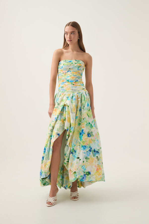 aje Violette Bubble Hem Maxi Dress Floral haze