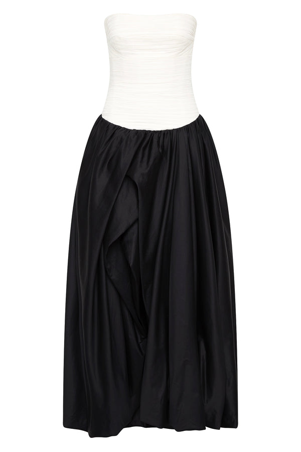 Aje Violette Bubble Hem Maxi Dress Ivory/black