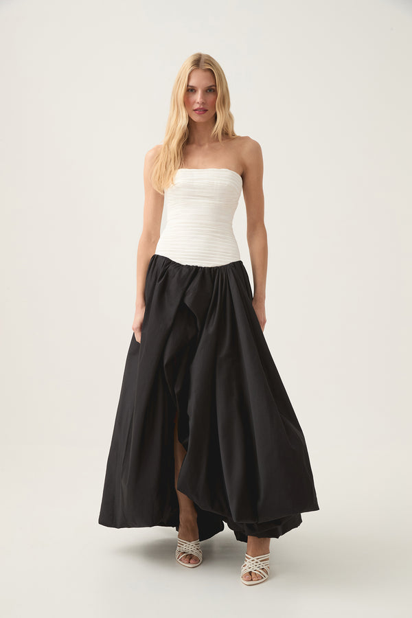 Aje Violette Bubble Hem Maxi Dress Ivory/black