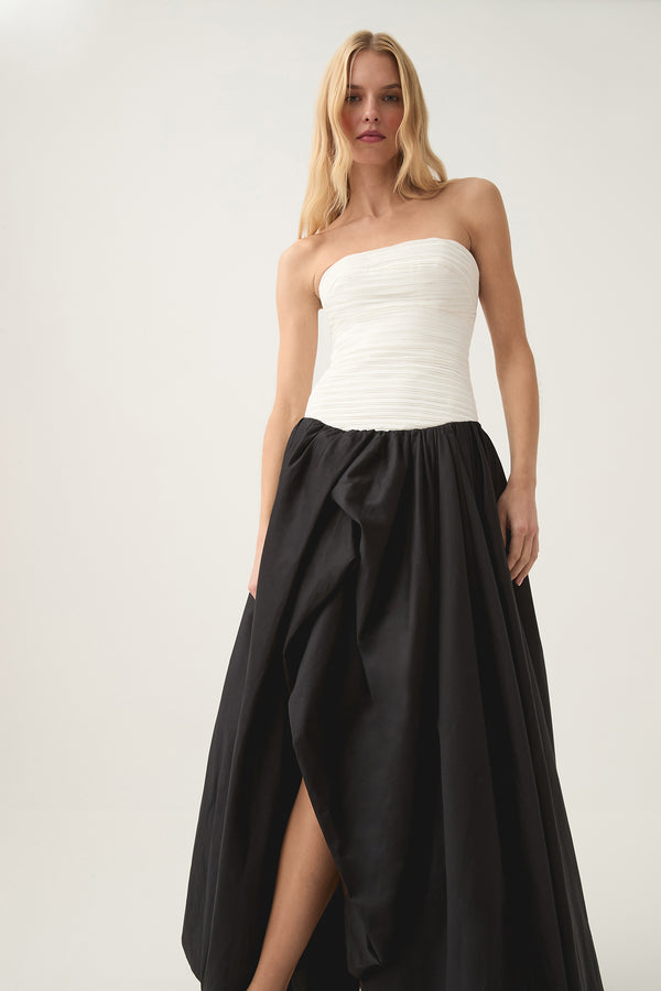Aje Violette Bubble Hem Maxi Dress Ivory/black