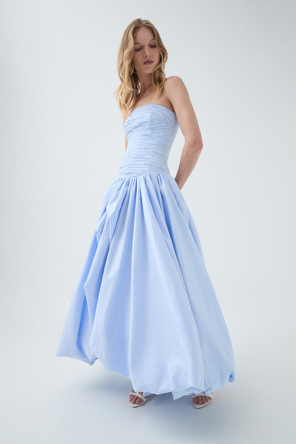 aje Violette Bubble Hem Maxi Dress Pearl blue