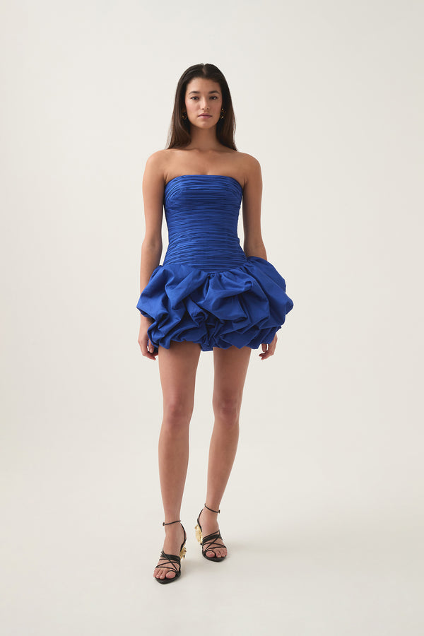 Aje Violette Bubble Hem Mini Dress Cobalt