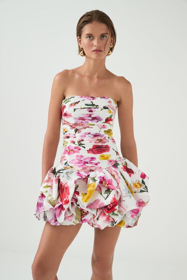 Aje Violette Bubble Hem Mini Dress Collage Floral