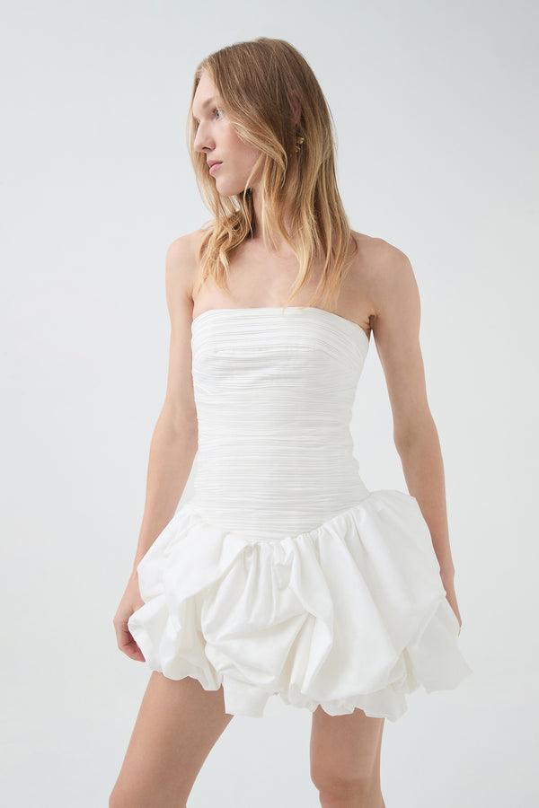 Aje Violette Bubble Hem Mini Dress Ivory