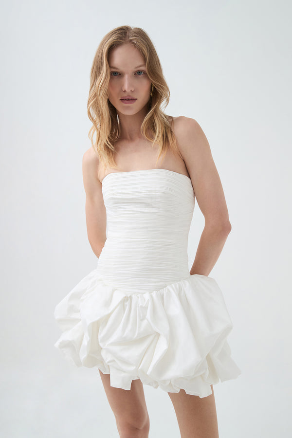 aje Violette Bubble Hem Mini Dress Ivory