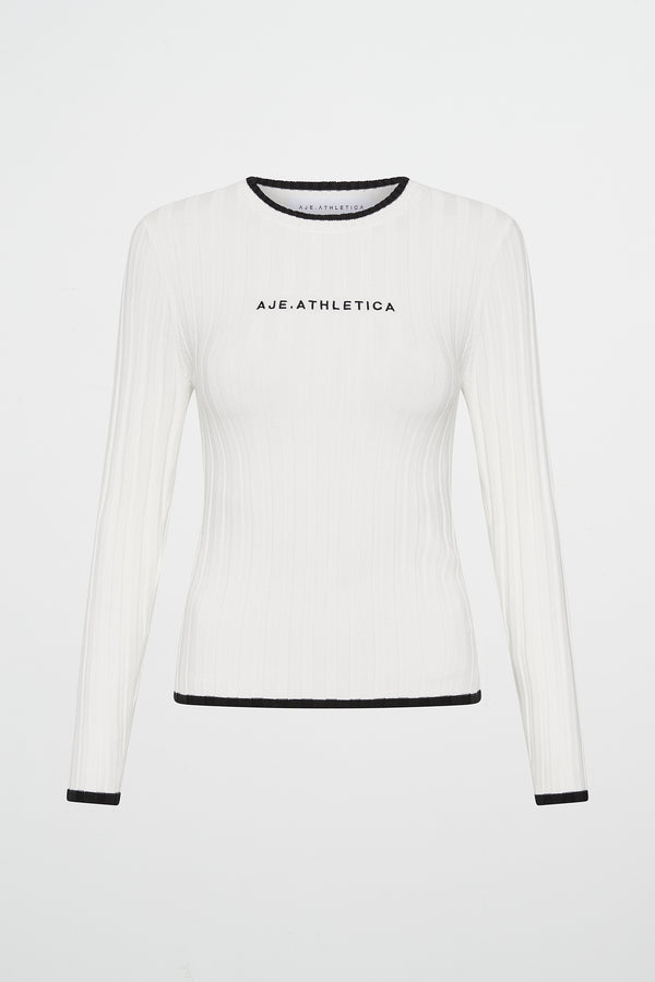 Aje Contrast Long Sleeve Rib Knit Top 438 White/black