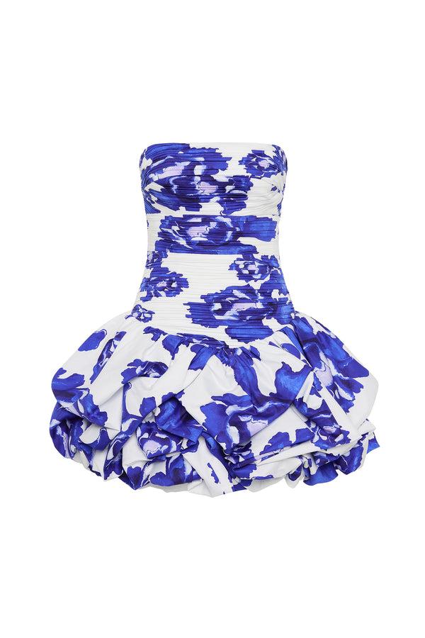 Aje Violette Bubble Hem Mini Dress Boldly Blooming Cobalt