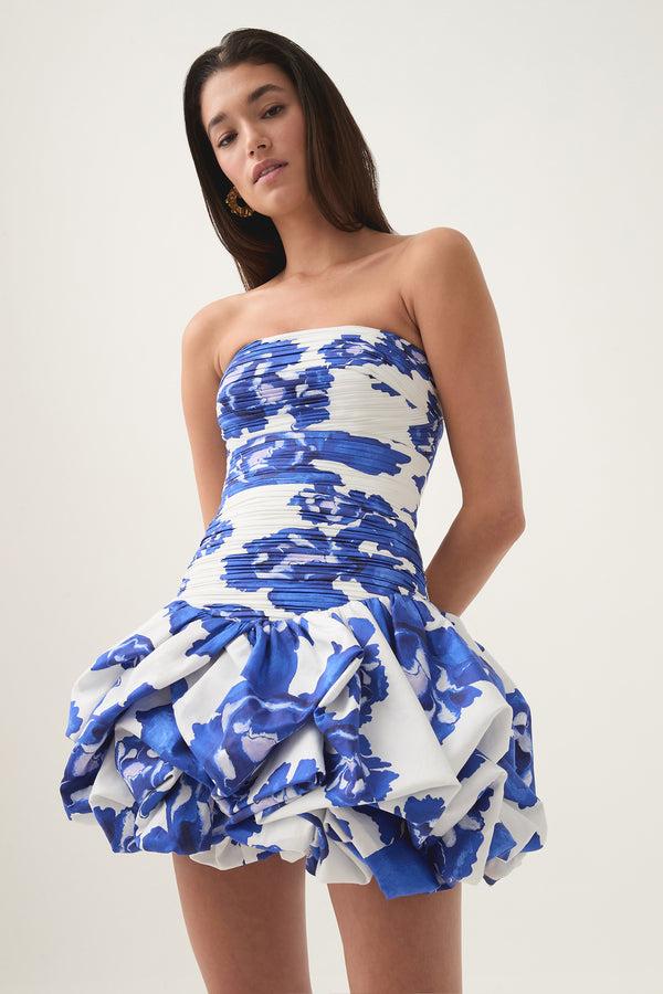 Aje Violette Bubble Hem Mini Dress Boldly Blooming Cobalt