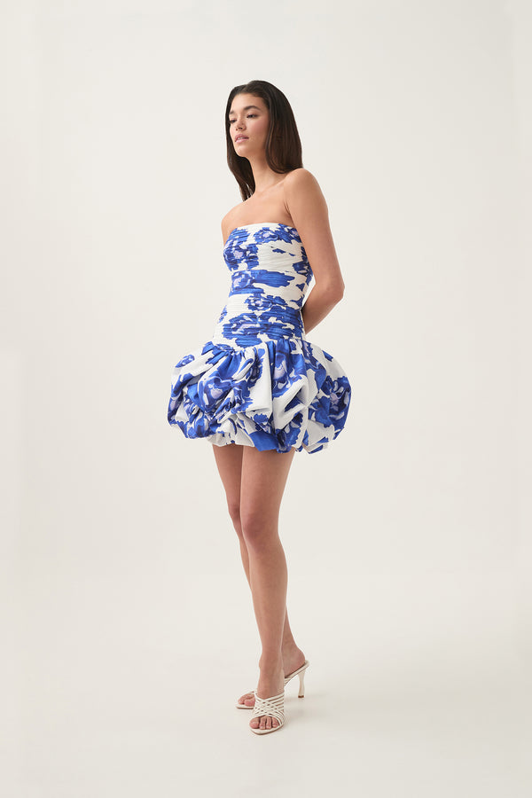 Aje Violette Bubble Hem Mini Dress Boldly Blooming Cobalt