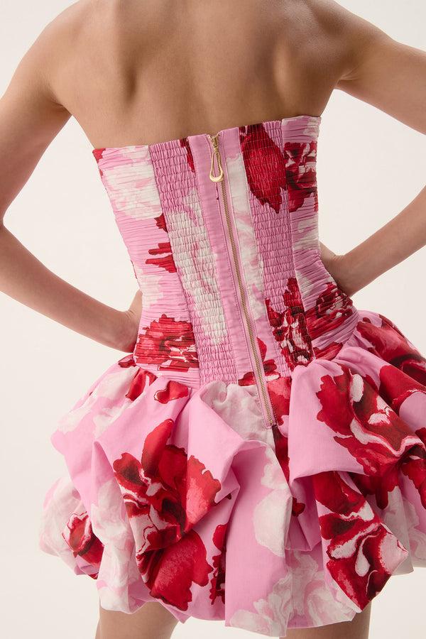Aje Violette Bubble Hem Mini Dress Pink Boldy Blooming