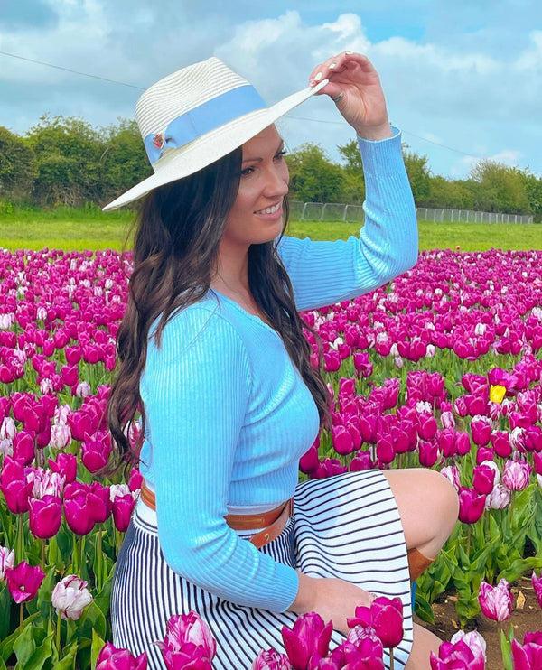 Alan Paine Emelle Straw Hat With Dusk Blue Ribbon