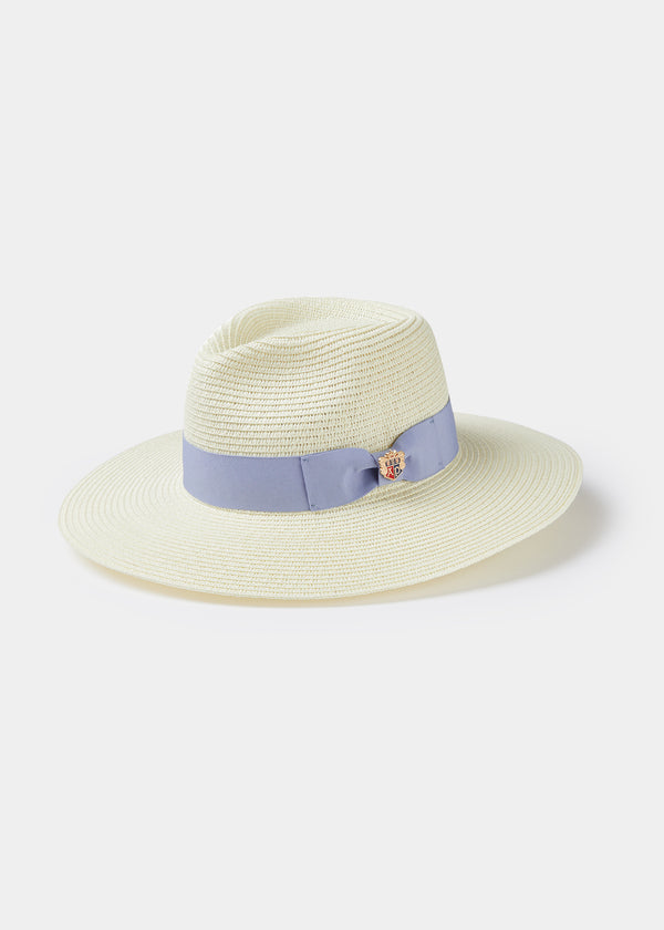 alan paine Emelle Straw Hat With Dusk Blue Ribbon